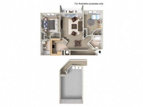 Floor plan for 2 beds, 2 baths, 1202 sqft